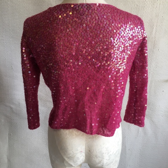 VTG 90s S/M Sequin Sweater Cardigan Jacket Pink - Picture 5 of 8